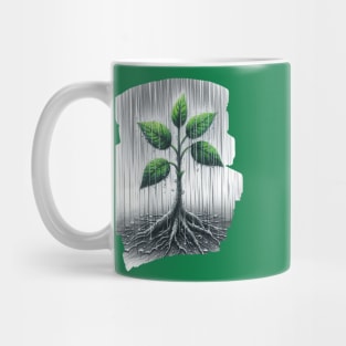 Minimalist Green plant Rain- Earth Day Mug